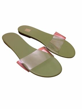 Clear Strap Olive Green Slide Sandals - Women